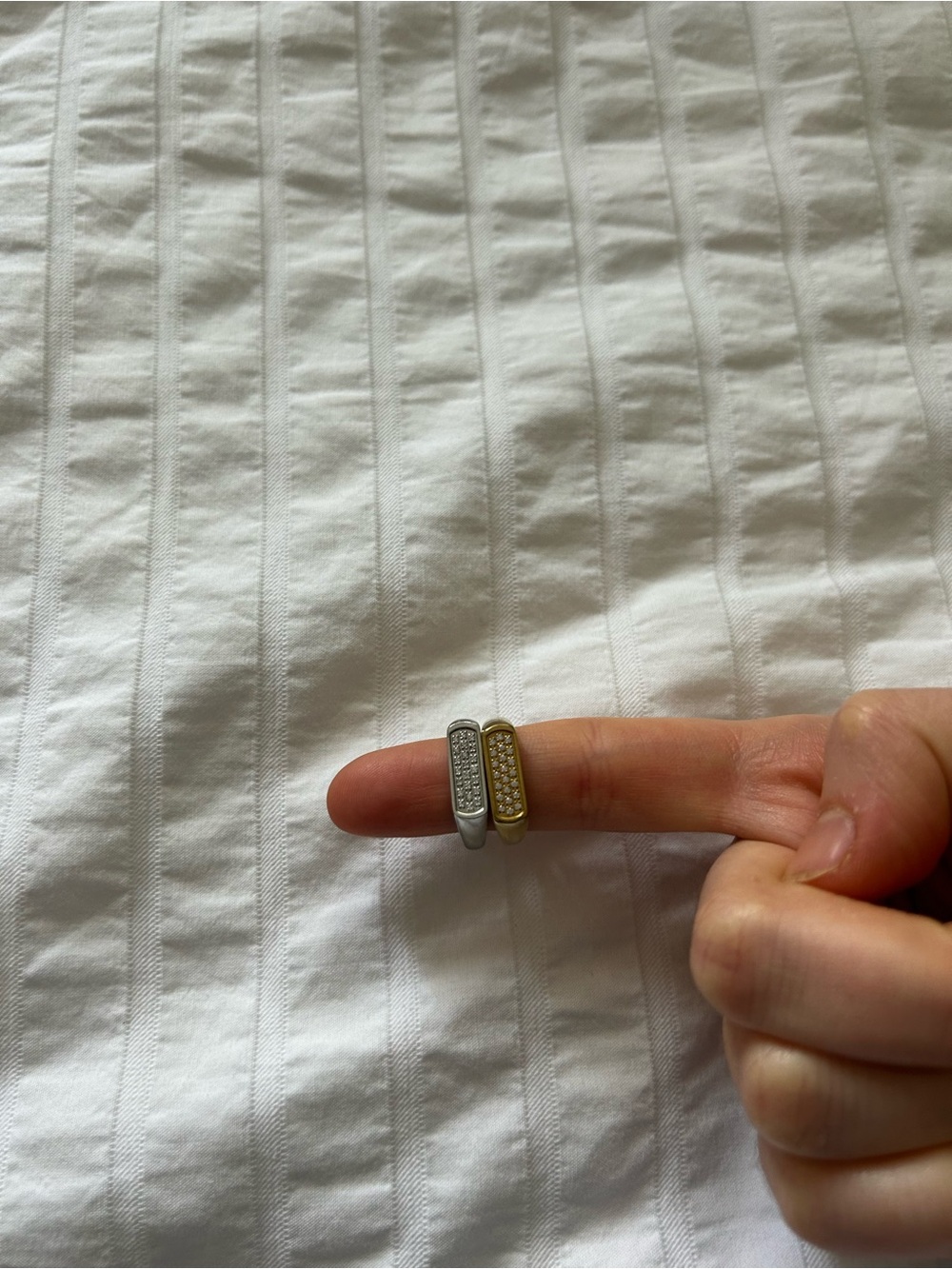 Two Pave Bar Rings - Silver and Gold